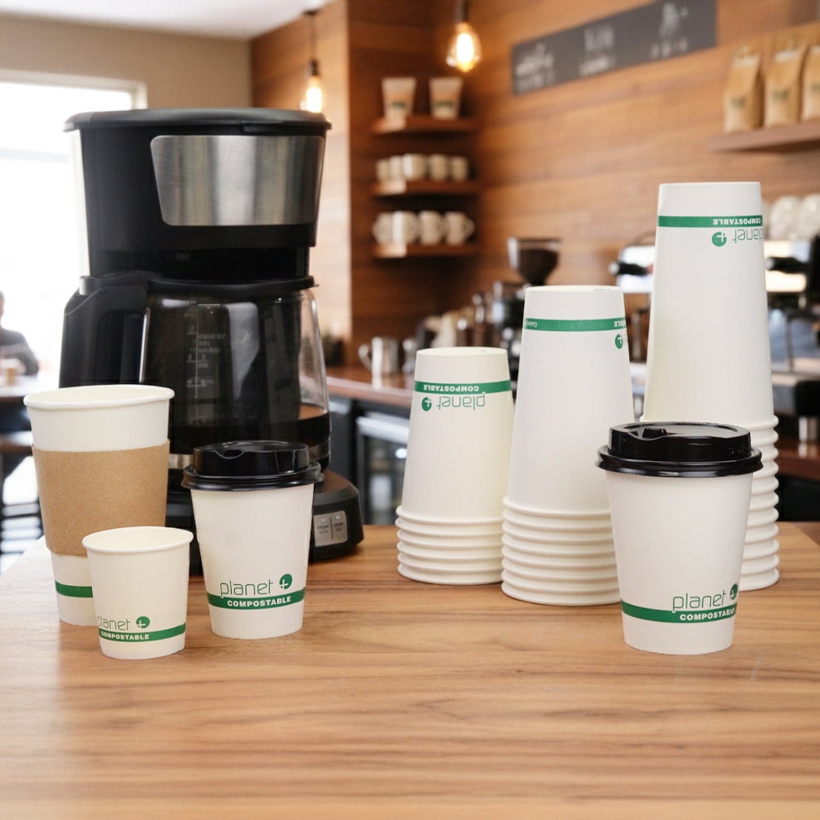Compostable Paper Hot Cups, PLA-Lined, 4 oz to 20 oz