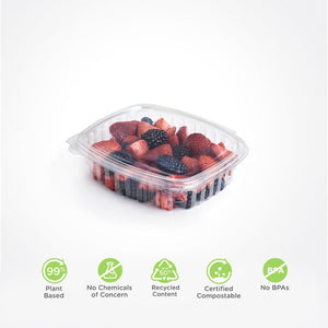 24 oz. Multi-purpose Clamshell Package, Crystal Clear, PLA, 200/Case