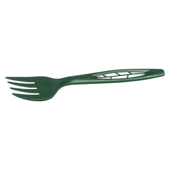 Green 6.5" Heavy Duty Cutlery Fork made from compostable CPLA, 1000-Count Case.