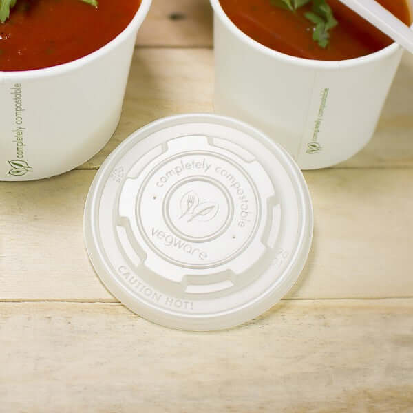 Vegware Soup Container Flat CPLA Hot Lid, 90-Series, 1000 Count