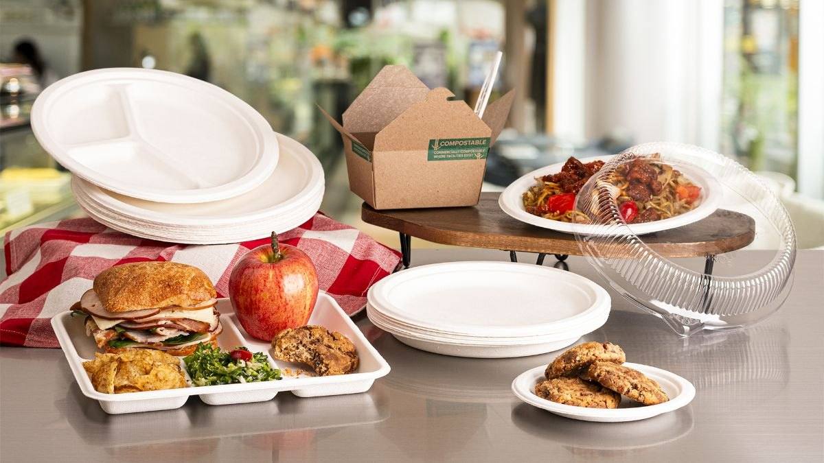Compostable sugarcane plates for catering and events