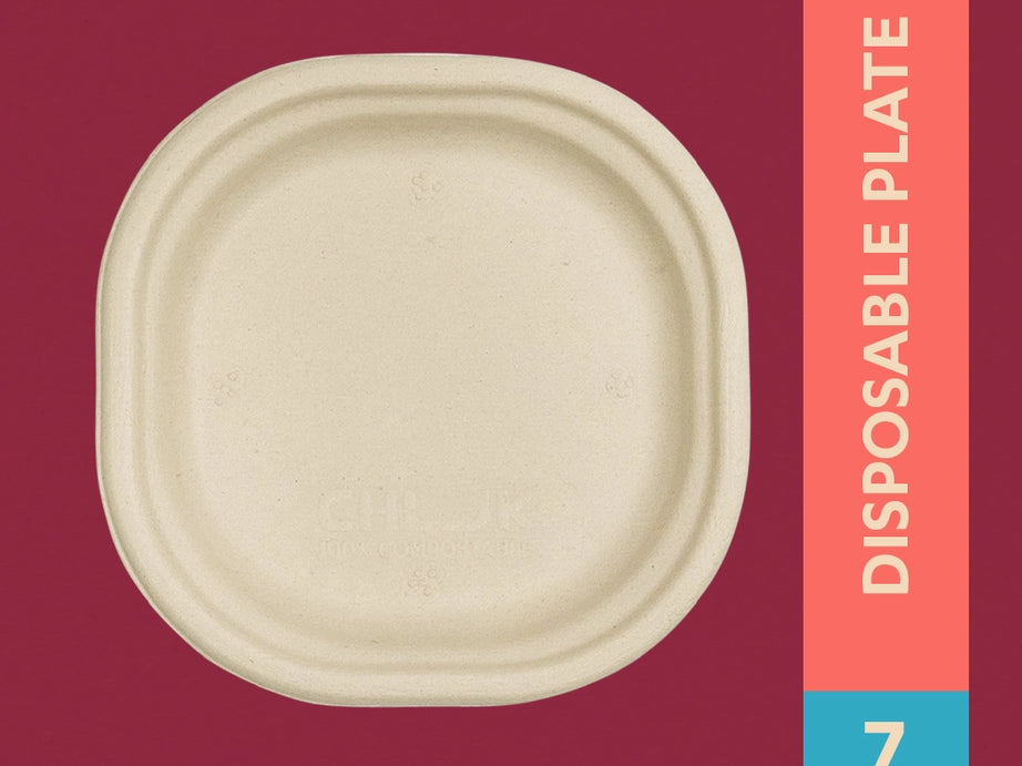 Chowpatty 7 Inch Sugarcane Bagasse Disposable Plate,1000 Count