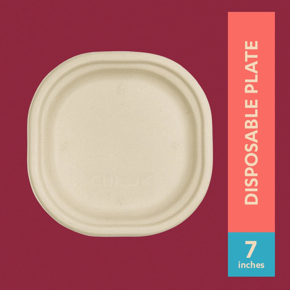 Chowpatty 7 Inch Sugarcane Bagasse Disposable Plate,1000 Count