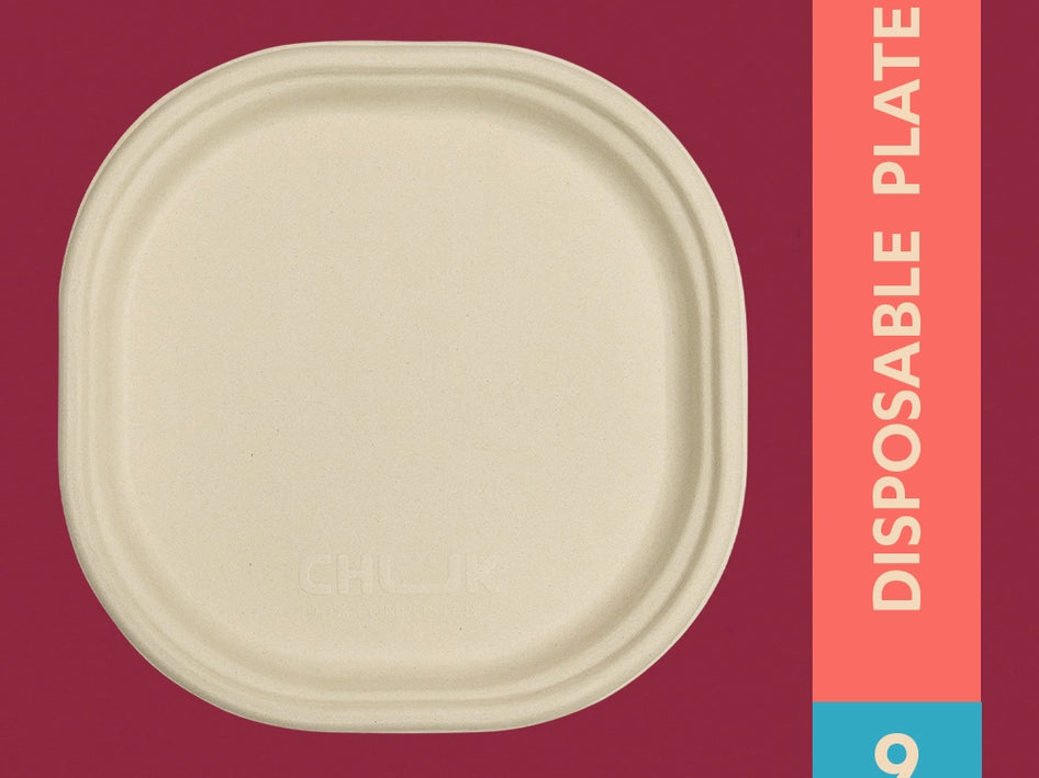 Chukizza 9 Inch Sugarcane Bagasse Disposable Plate,500 Count