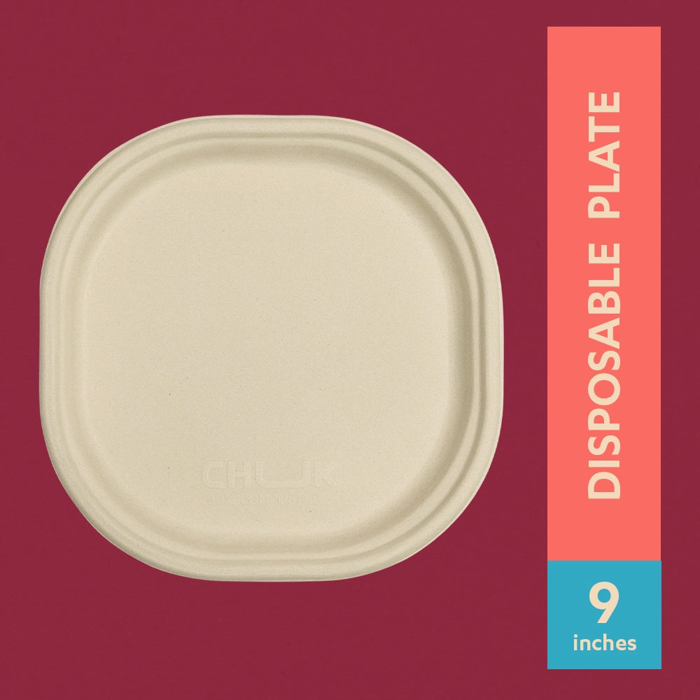 Chukizza 9 Inch Sugarcane Bagasse Disposable Plate,500 Count