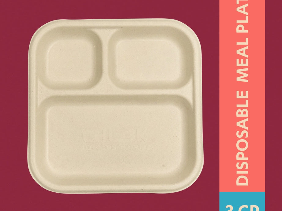 Chombo 3CP Sugarcane Bagasse Disposable Meal Plate,500 Count