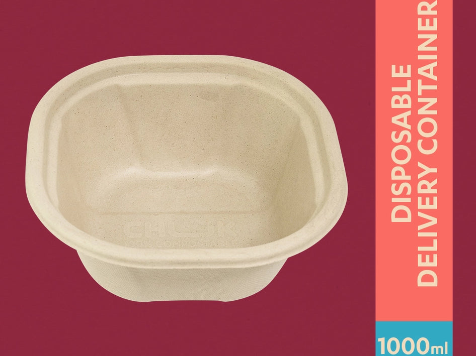 Chukyani 1000ml Sugarcane Bagasse Disposable Delivery Container,750 Count