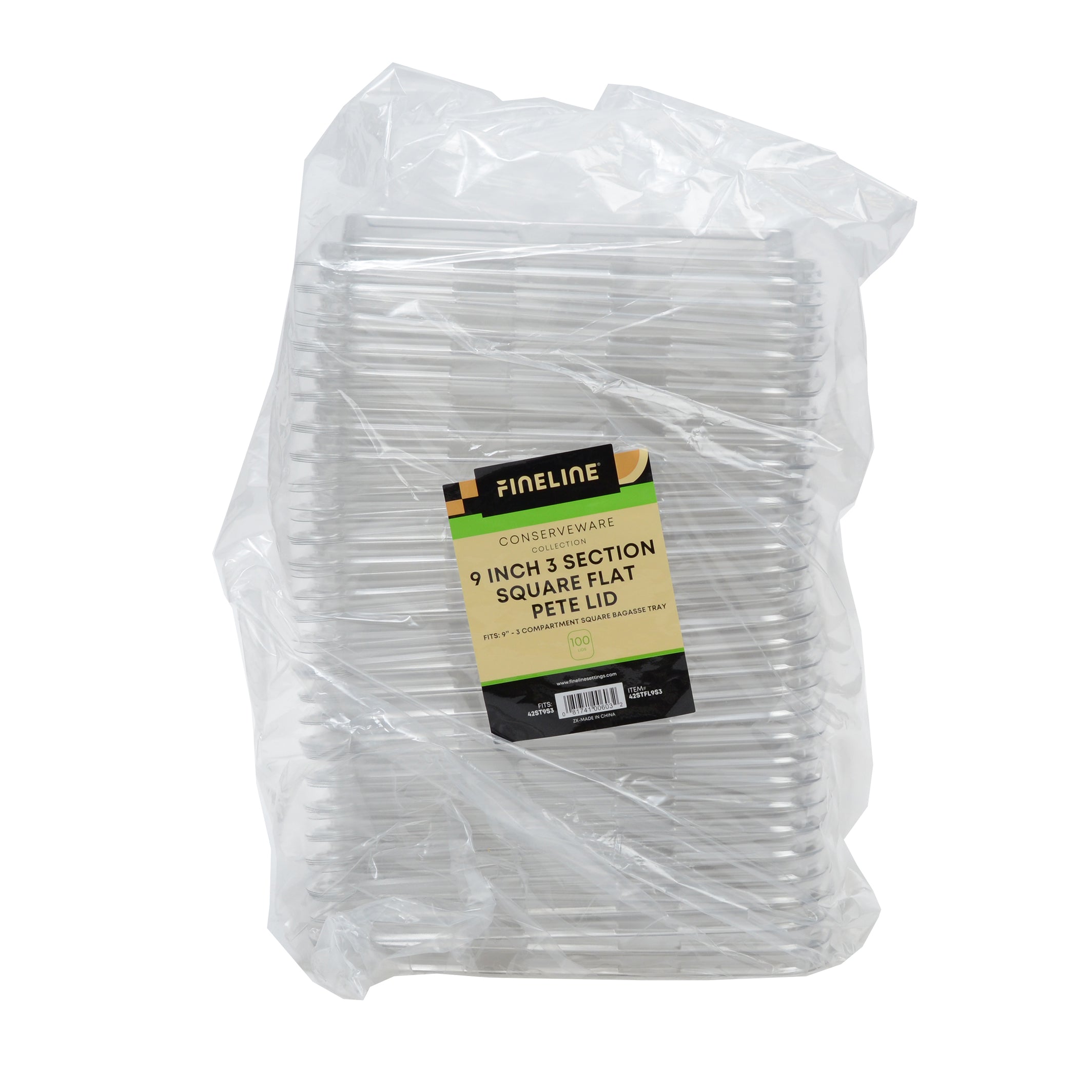 9" SQUARE 3 SECTION FLAT PET LID - packaging view