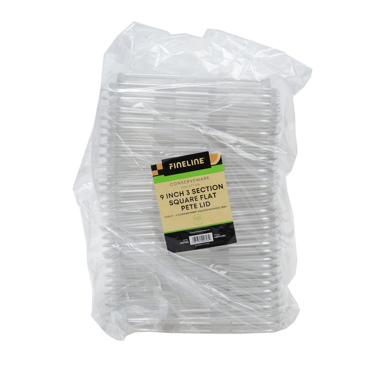 9" SQUARE 3 SECTION FLAT PET LID - packaging view