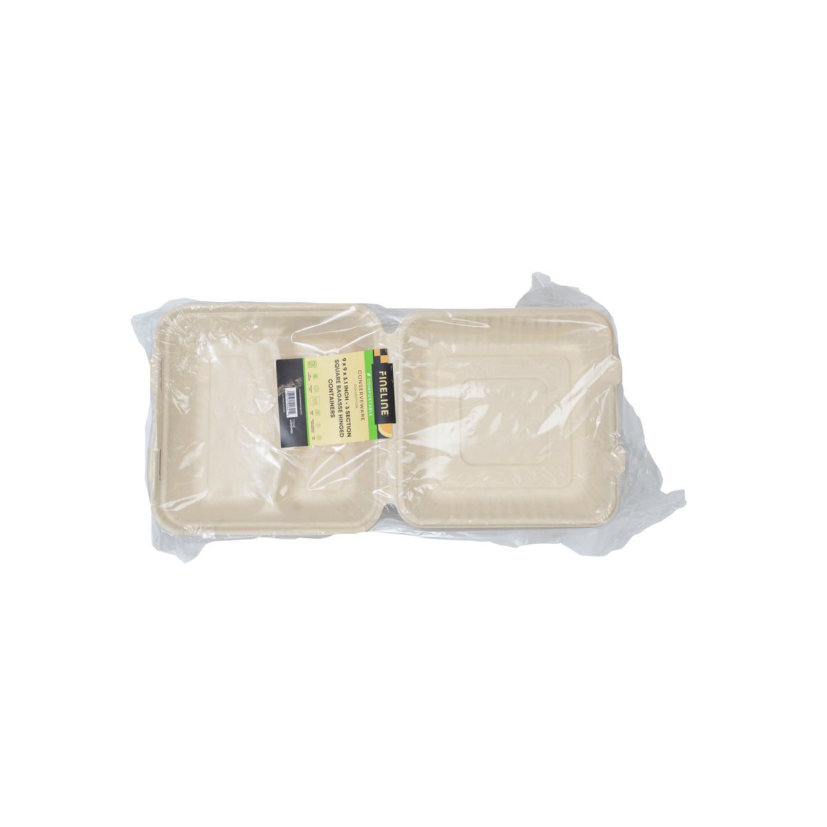 9" X 9" X 3.1" - 3 SECTION DEEP HINGED CONTAINER - PFAS FREE - packaging view