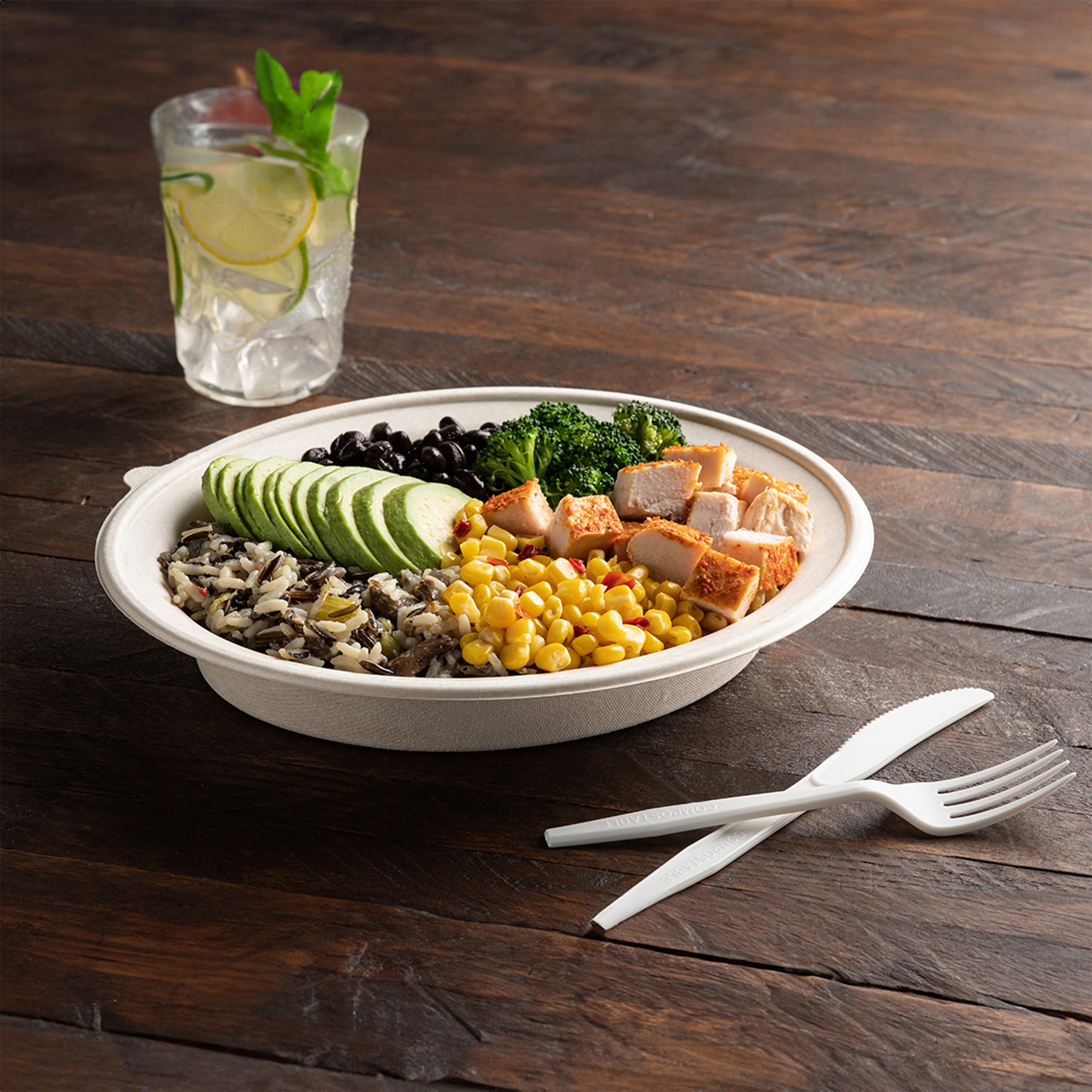 10" x 7.5" 32 OZ. OVAL BOWL - PFAS FREE - open case view