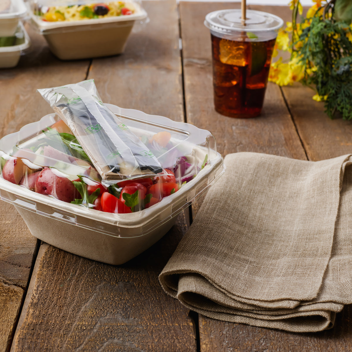 WRAPPED CUTLERY KIT FORK W/KRAFT NAPKIN CPLA - open case view