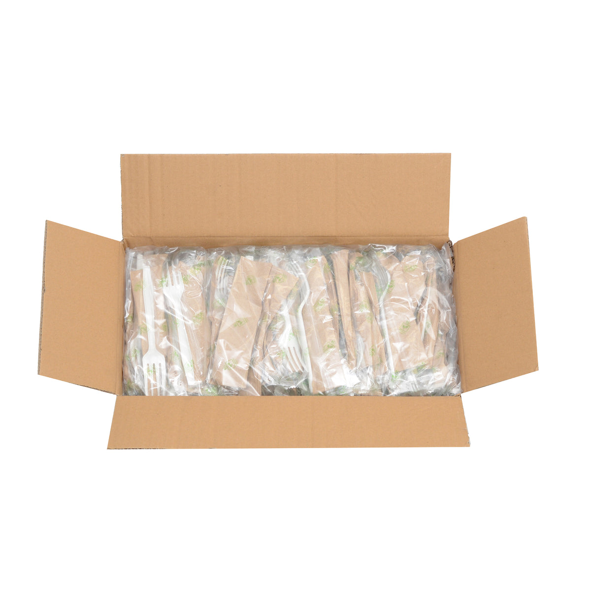 WRAPPED CUTLERY KIT FORK W/KRAFT NAPKIN CPLA - lifestyle view