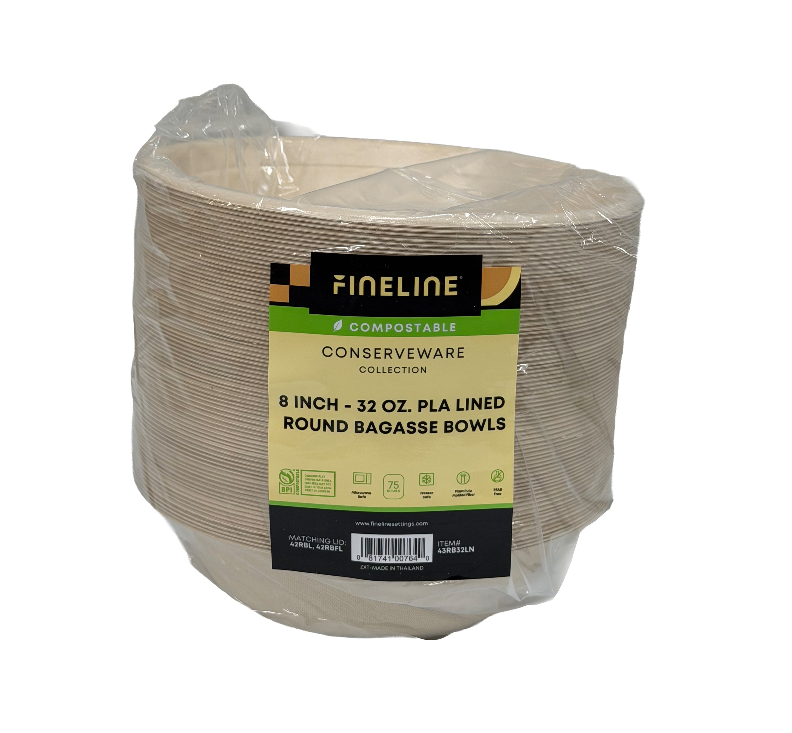 8" 32 OZ. ROUND BOWL PLA LINED - PFAS FREE - packaging view