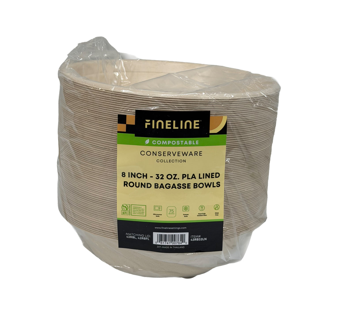 8" 32 OZ. ROUND BOWL PLA LINED - PFAS FREE - packaging view