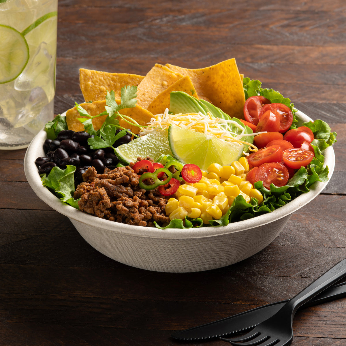 8" 32 OZ. ROUND BOWL PLA LINED - PFAS FREE - open case view