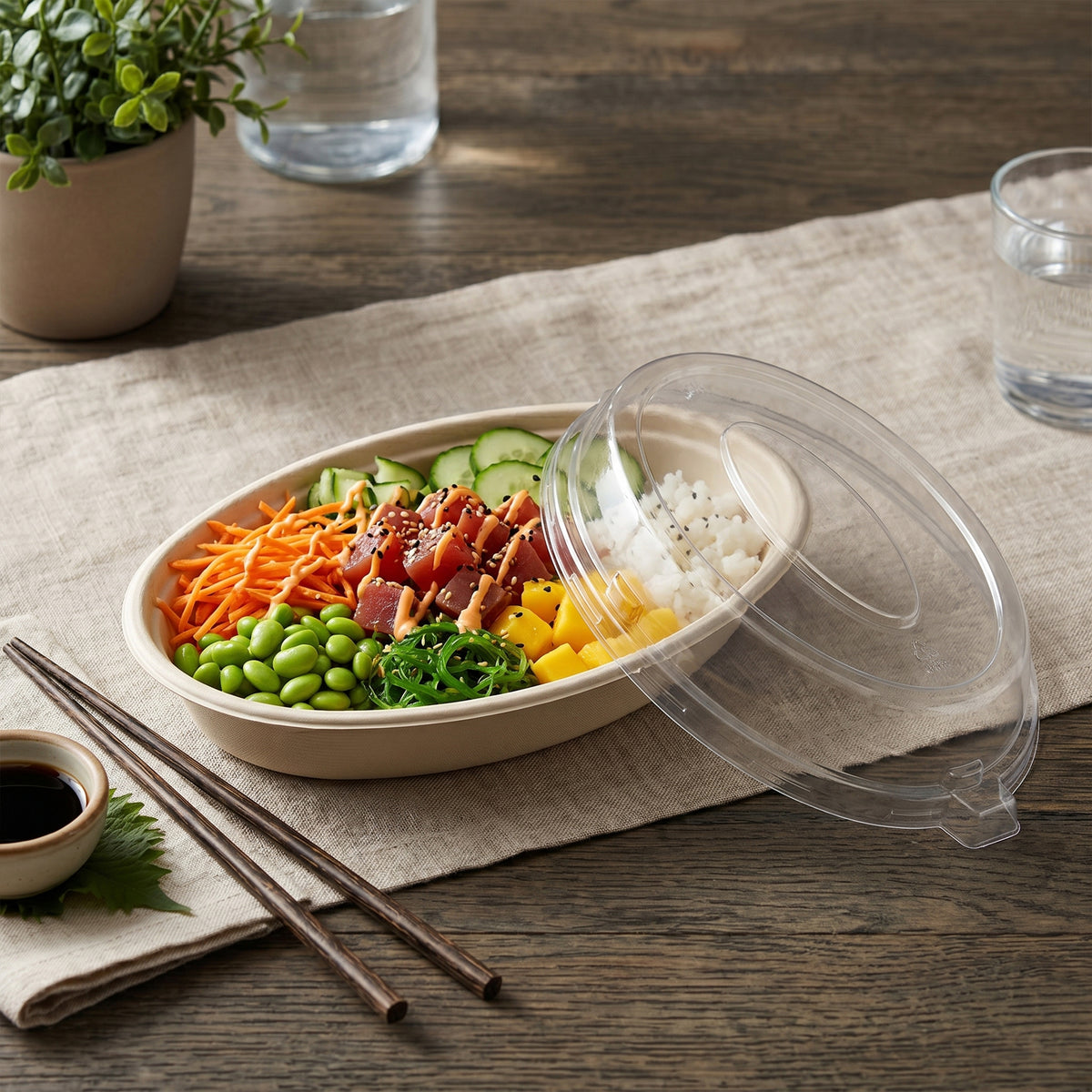 9.5" X 6" DOME LID FOR 24 OZ. OVAL BOWL - open case view