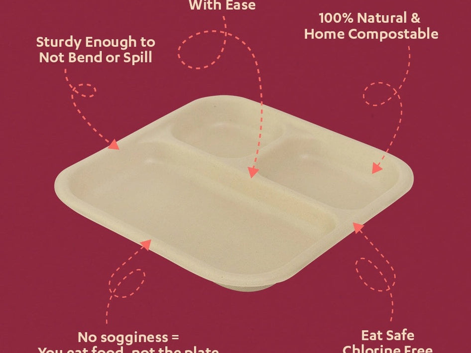 Chombo 3CP Sugarcane Bagasse Disposable Meal Plate,500 Count