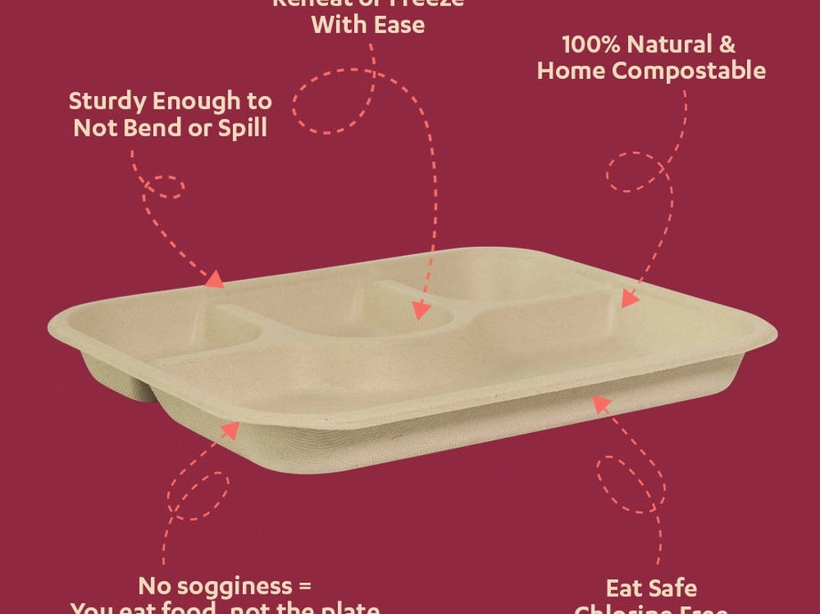 Chunky 5CP Sugarcane Bagasse Disposable Meal Plate,500 Count