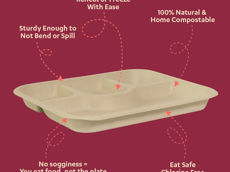 Chunky 5CP Sugarcane Bagasse Disposable Meal Plate,500 Count