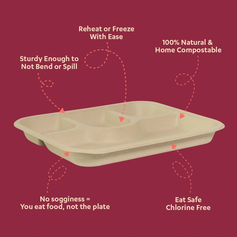 Chunky 5CP Sugarcane Bagasse Disposable Meal Plate,500 Count