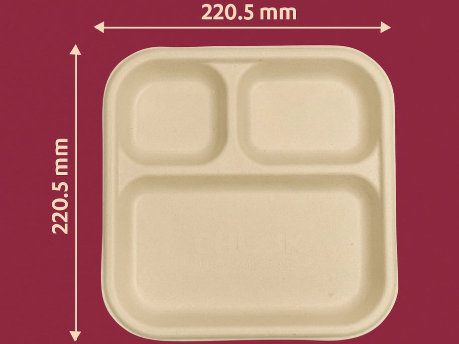 Chombo 3CP Sugarcane Bagasse Disposable Meal Plate,500 Count