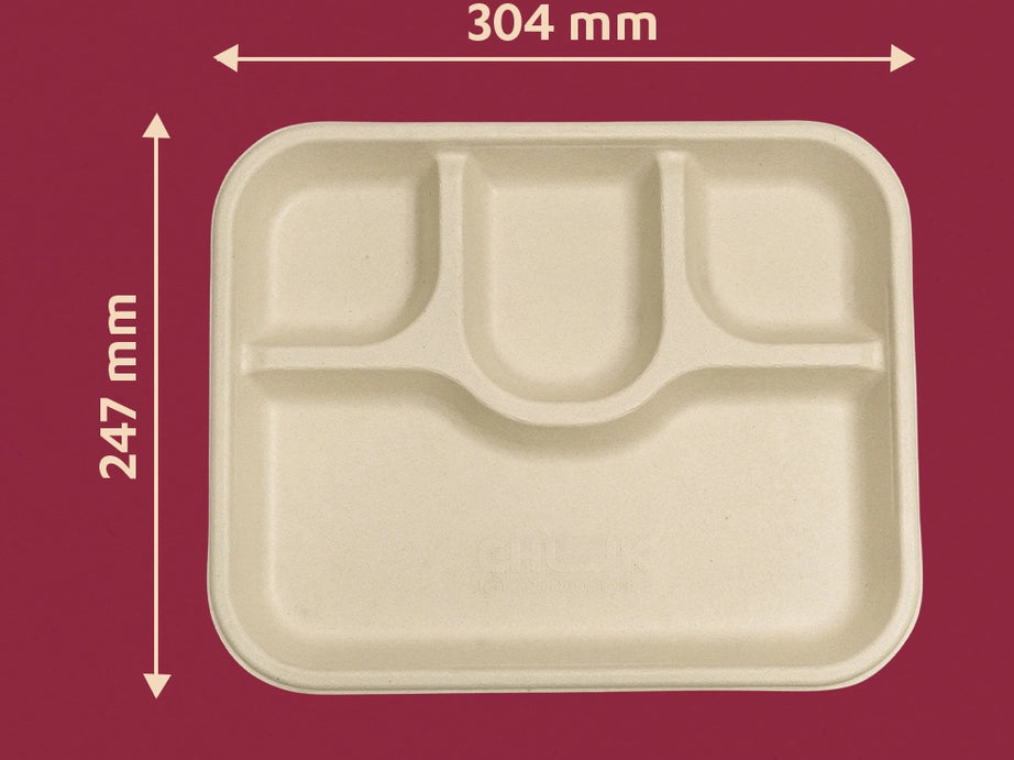 Chauka 4CP Sugarcane Bagasse Disposable Meal Plate,500 Count
