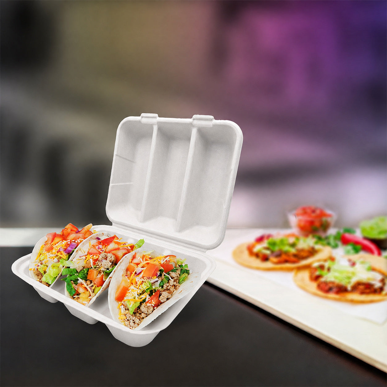 8" x 7" - 3 Section Taco Hinged Molded Fiber Container - PFAS Free, 200-count Case (Copy)