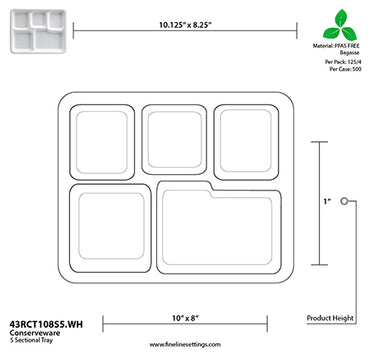 5-Compartment Tray Fiber, 500-Count Case