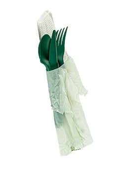 6.5" Heavy Duty Green Cutlery Kit with Napkin, Compostable, 250-Count, Durable CPLA, Compliant with Washington Plastic Law