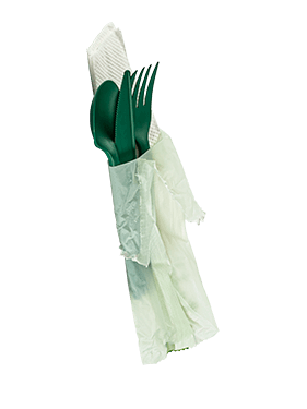 6.5" Heavy Duty Green Cutlery Kit with Napkin, Compostable, 250-Count, Durable CPLA, Compliant with Washington Plastic Law