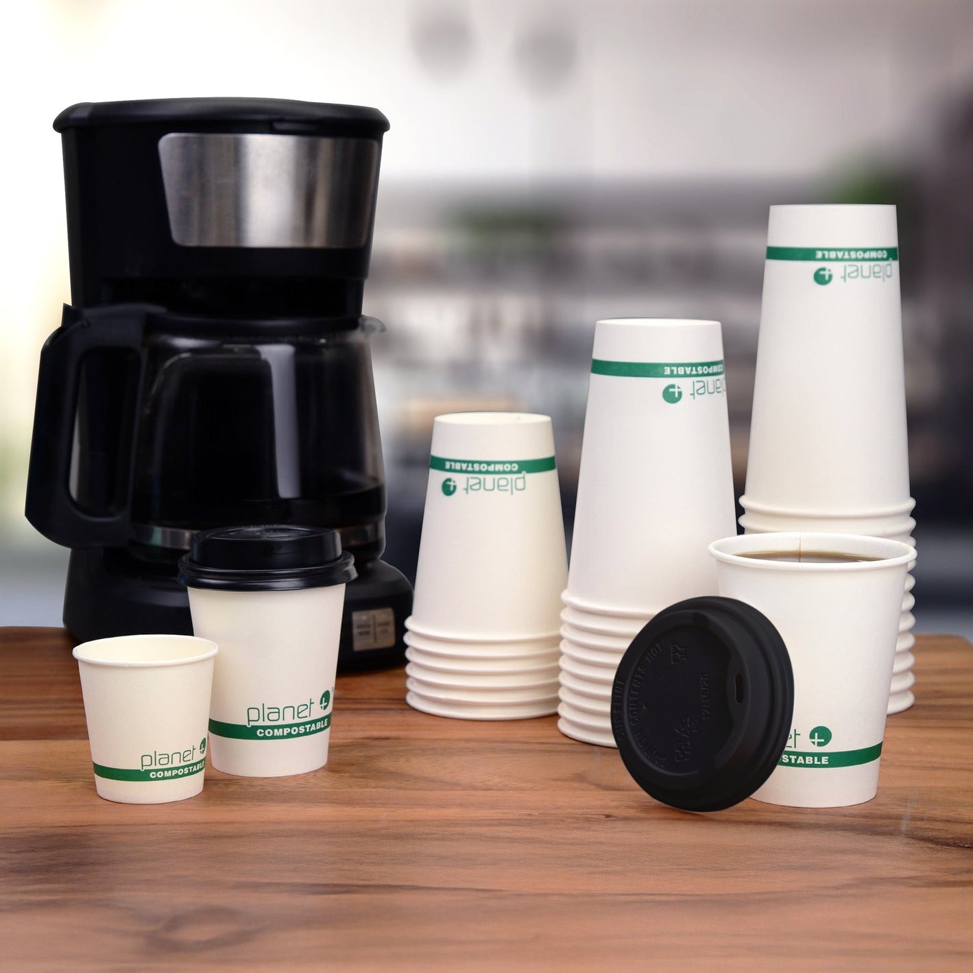 10/12/16/20 Oz Single & Double-Wall Hot Cups PS Black Lids, 1000-Count Case Copy