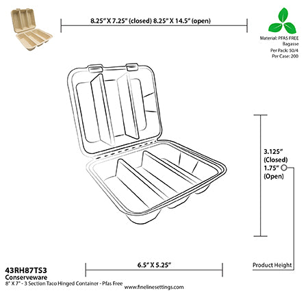 8x7-3-compartment-bagasse-taco-container-dimensions