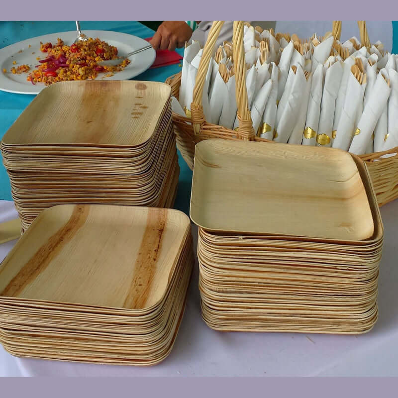 9" X 9" Palm Leaf Square Plates - 300 pcs