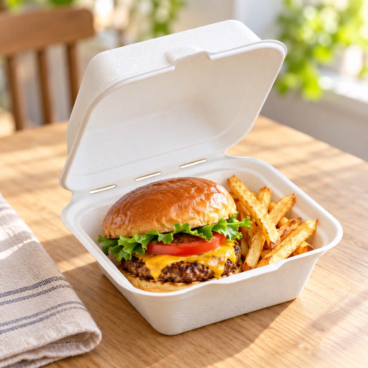Eco-Rootz 6x6 Inch Molded Fiber Hinged Conatainer (Clamshell), 250 Count Case