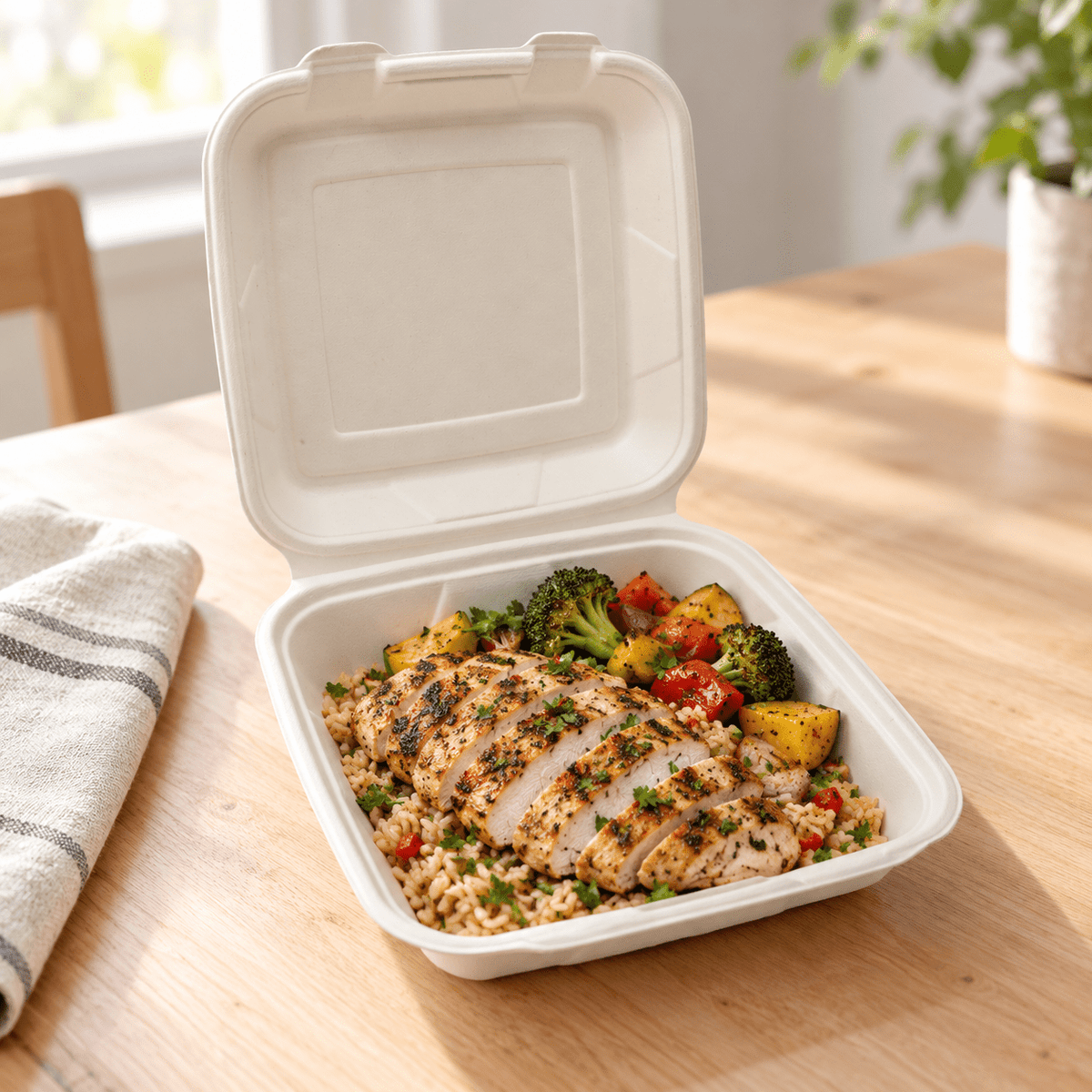 Eco-Rootz 9x9 Inch Molded Fiber Hinged Conatainer Clamshell , 200 Count Case