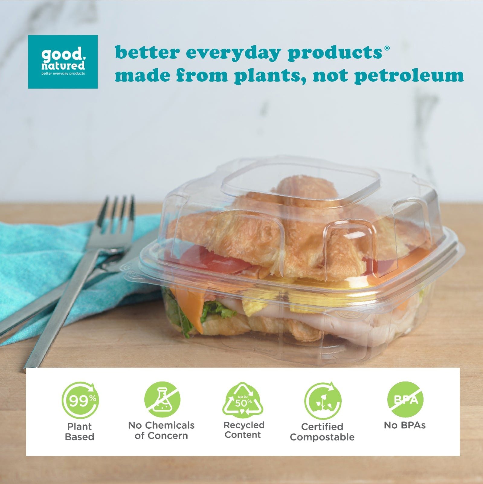 6x6x3” Center Seal Multi-purpose Package, Crystal Clear, PLA, 230/Case