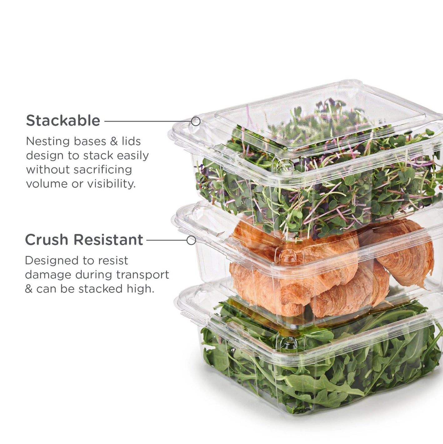 Simply Secure Square 48 oz. Top Seal Multi-purpose Package, Crystal Clear, PLA, 175/Case