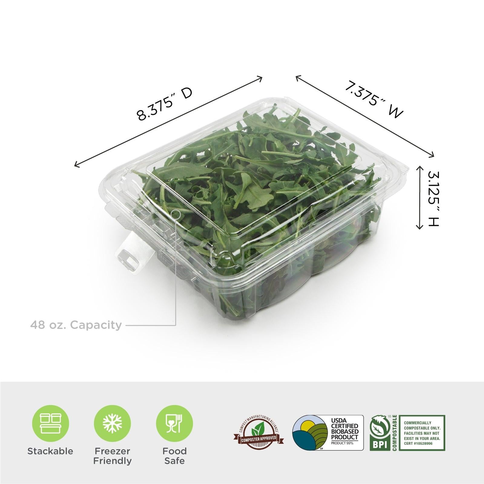 Simply Secure Square 48 oz. Top Seal Multi-purpose Package, Crystal Clear, PLA, 175/Case