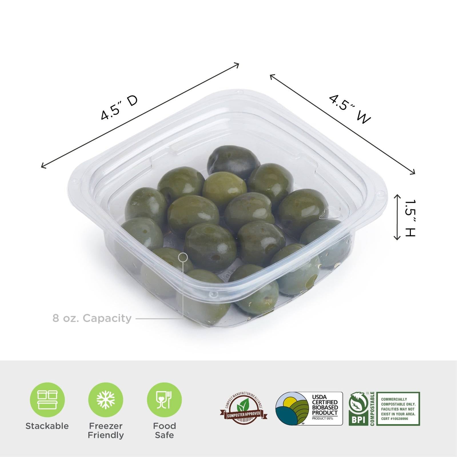 8 oz. Deli Container, Crystal Clear, PLA, 675/Case
