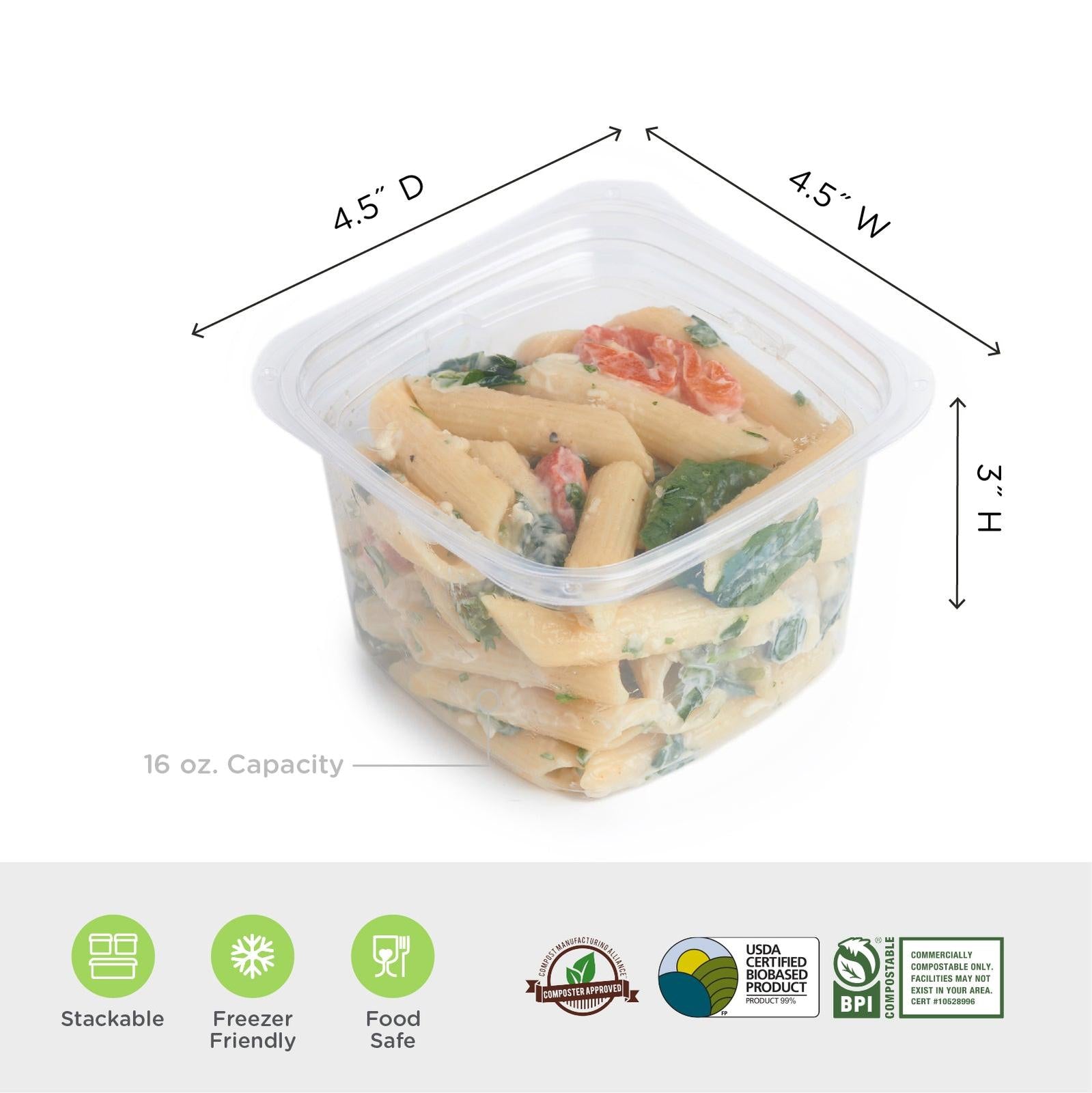 16 oz. Deli Container, Crystal Clear, PLA, 675/Case