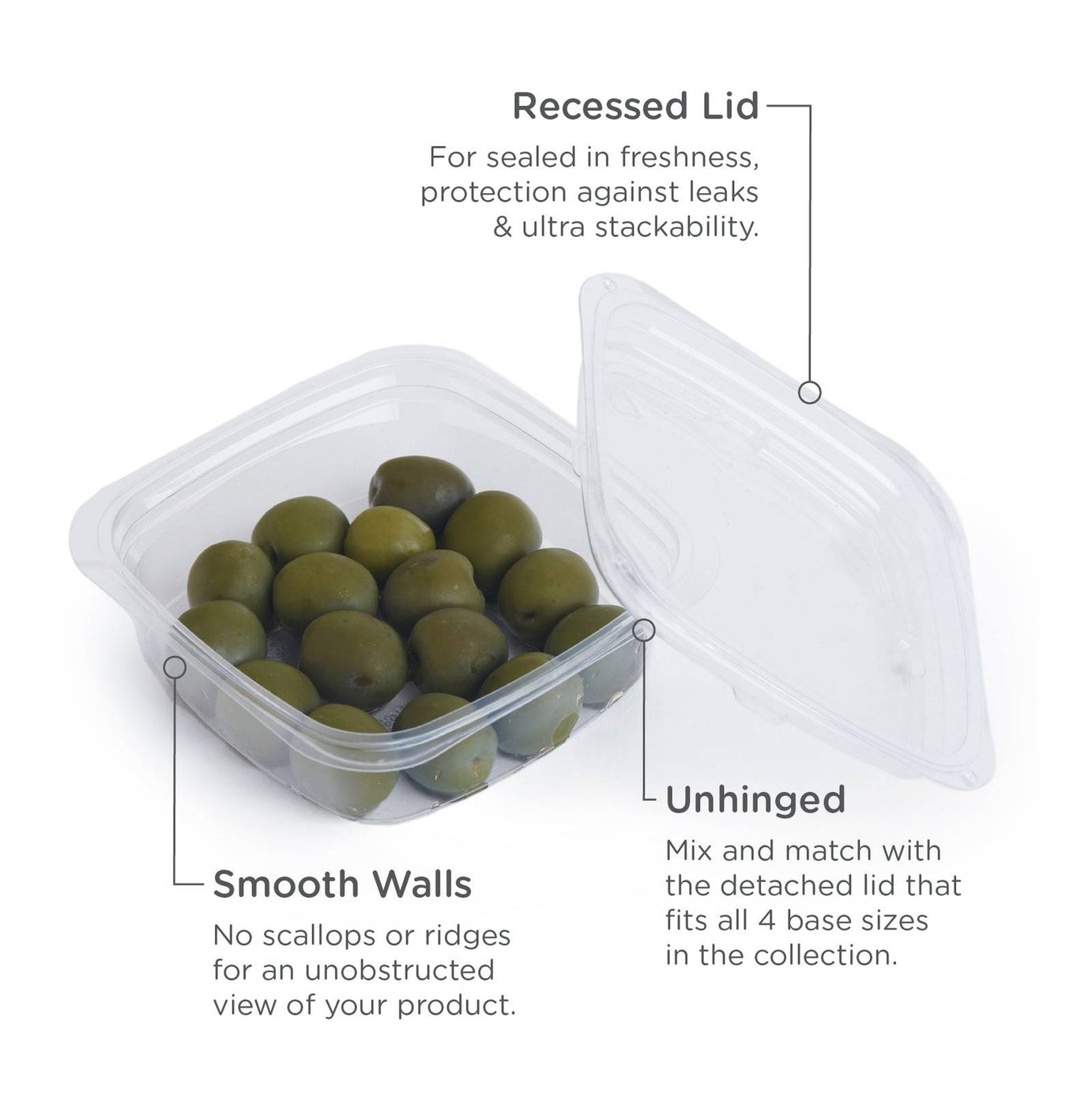 Lid for 8, 12, 16 and 24 oz. Deli Containers, Crystal Clear, PLA, 675/Case