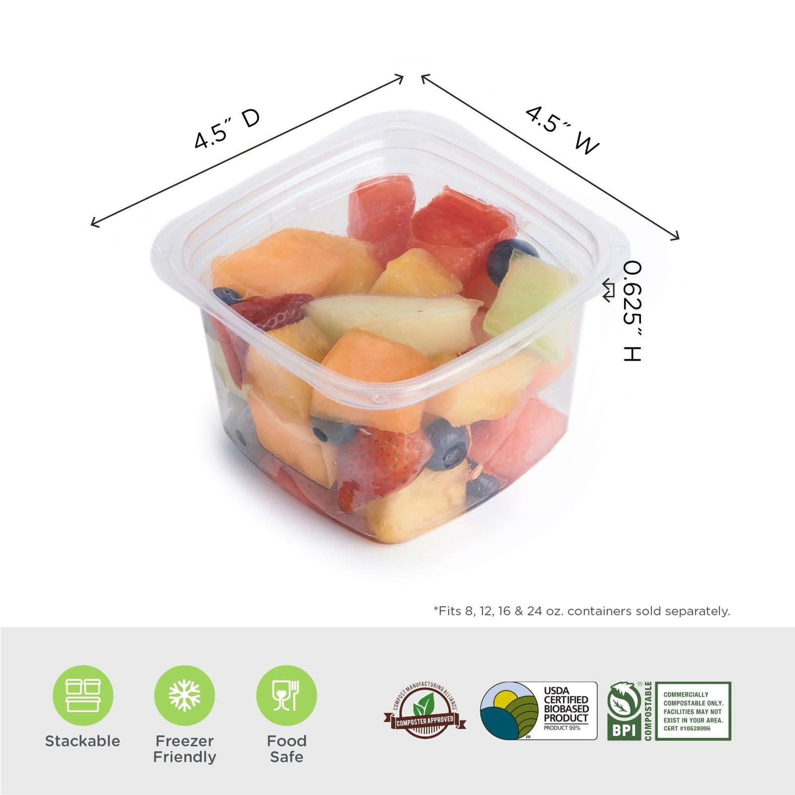 Lid for 8, 12, 16 and 24 oz. Deli Containers, Crystal Clear, PLA, 675/Case