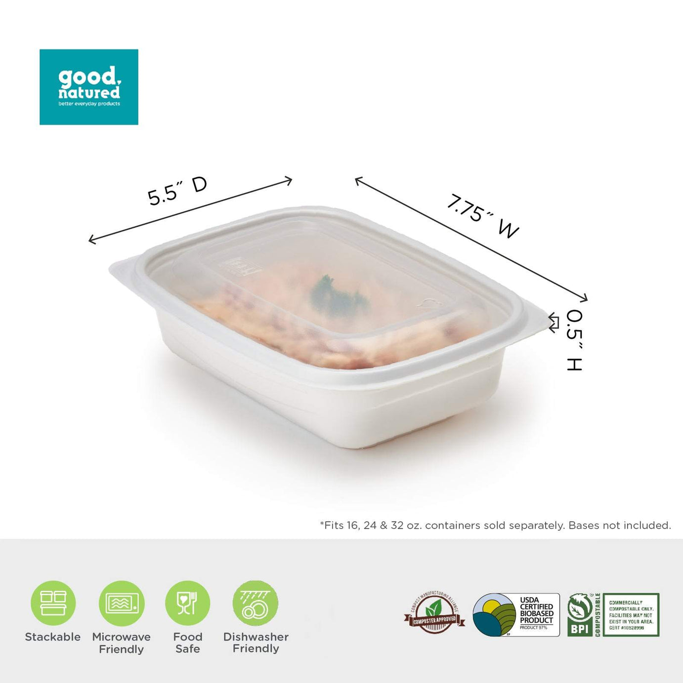 Microwavable Lid for 16, 24 & 32 oz. GoodToGo™ Containers, Mist, CPLA, 450/Case