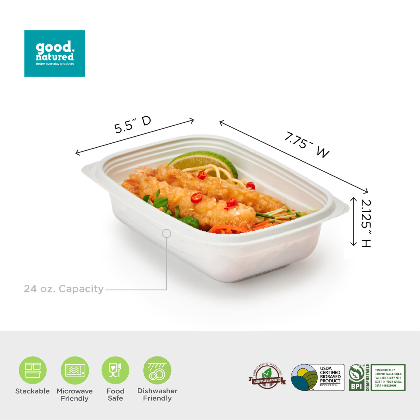24 oz. GoodToGo™ Microwavable Container, Stone, CPLA, 450/Case