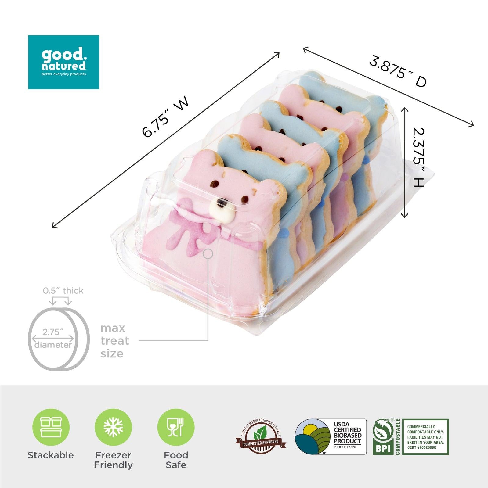 Single Row 6-pack 2.75" Cookie & Bar Tiered Display Package, Crystal Clear, PLA, 275/Case