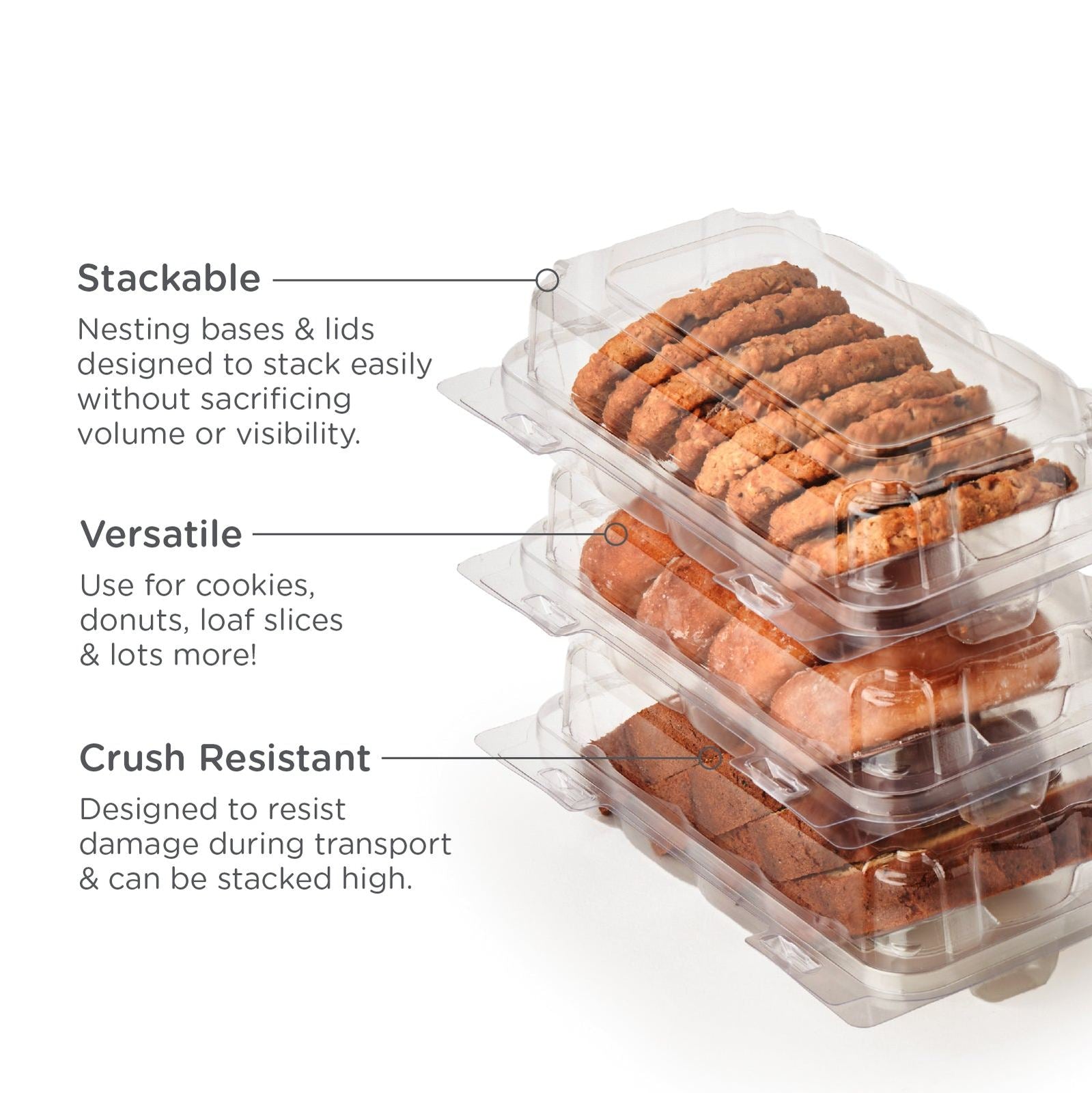 Single Row 3" Cookie, Donut & Sliced Loaf Angled Display Package , Crystal Clear, PLA, 275/Case