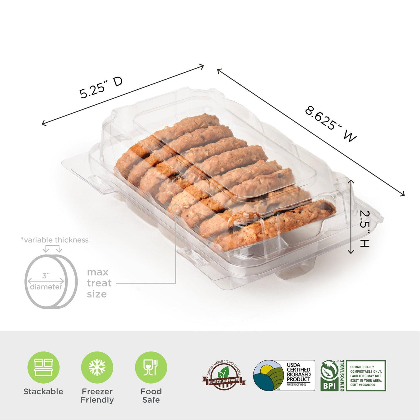 Single Row 3" Cookie, Donut & Sliced Loaf Angled Display Package , Crystal Clear, PLA, 275/Case