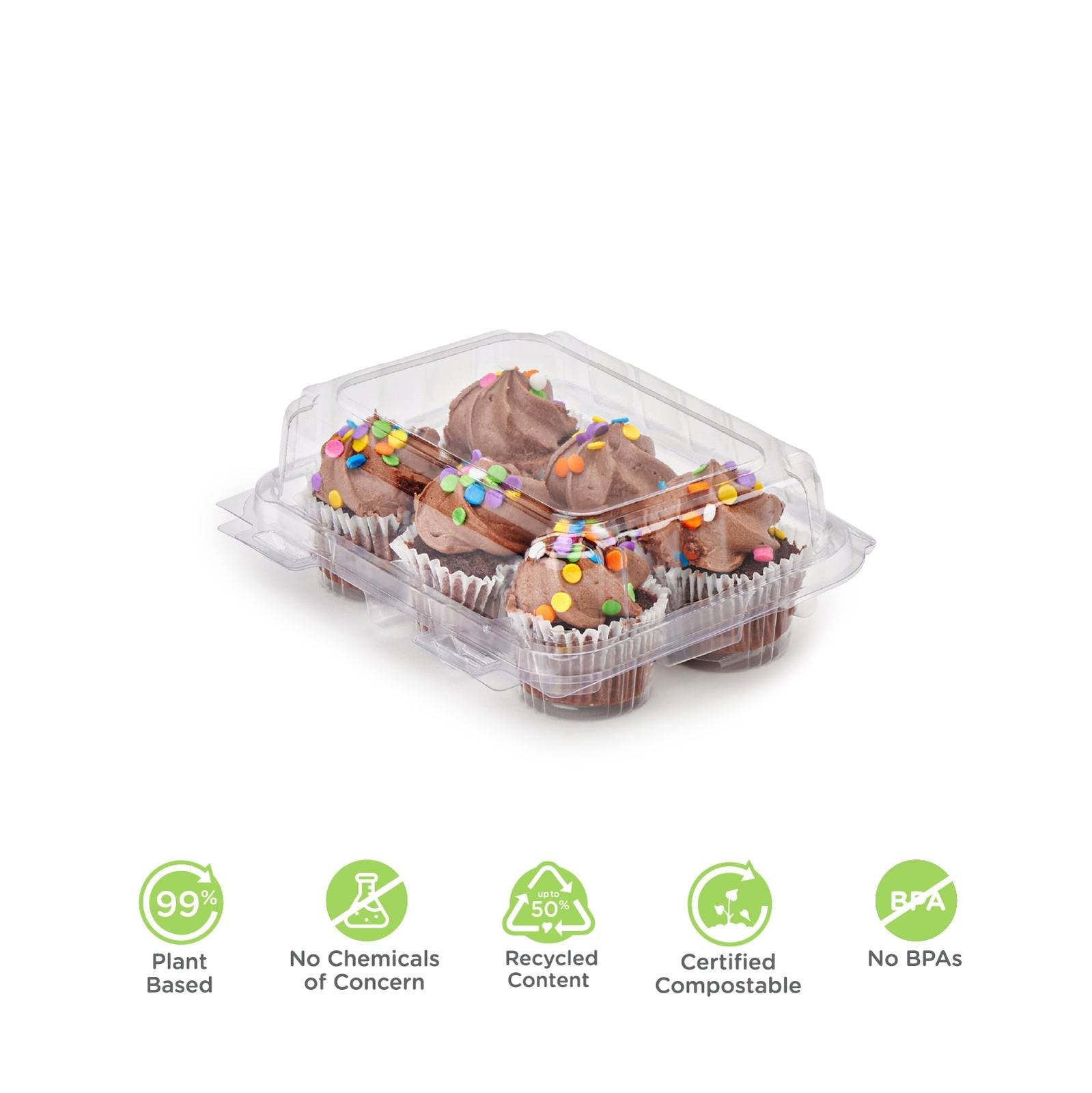 6-pack 2.25" Mini Cupcake & Muffin Package, Crystal Clear, PLA, 250/Case