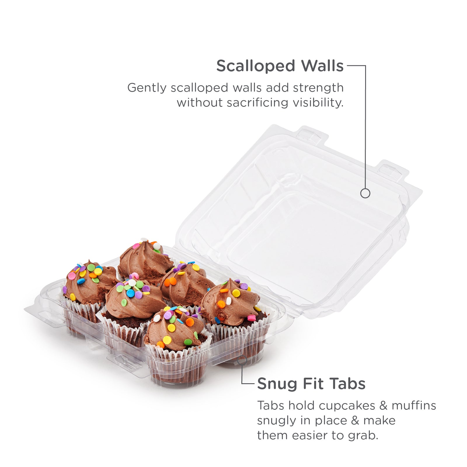 6-pack 2.25" Mini Cupcake & Muffin Package, Crystal Clear, PLA, 250/Case
